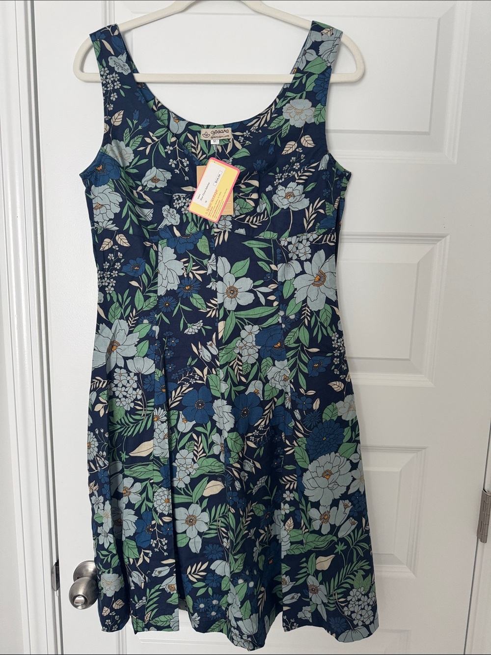 Sara Navy Floral Midi Dress with Green and Light Blue Blooms